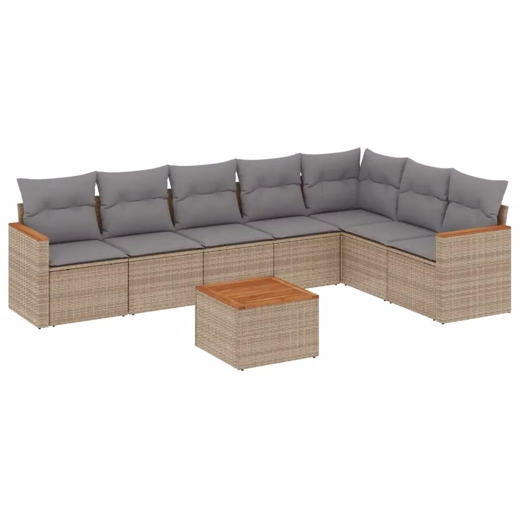 vidaXL Set Divano da Giardino 8 pz in Polyrattan con Cuscini Beige e Tavolino da Esterno – 2