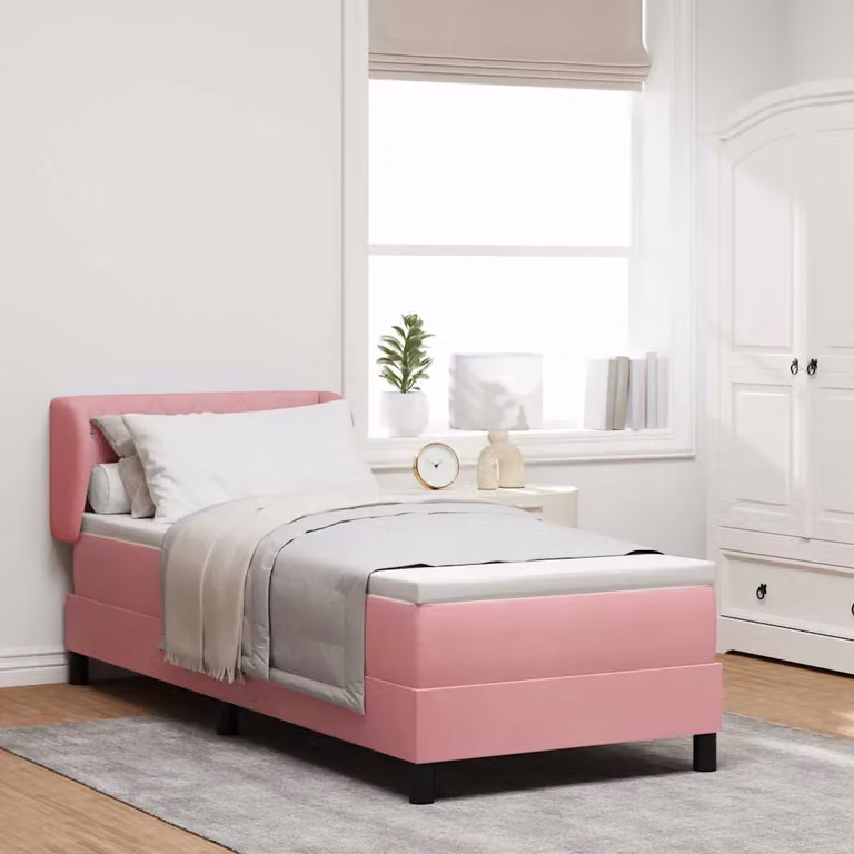 Letto a molle con testiera vidaXL in velluto rosa, L 80 x P 200 cm