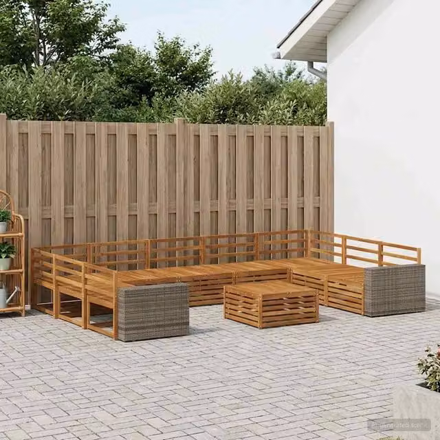 Set di 10 divani da esterno moderni vidaXL in legno di acacia colore marrone naturale per giardino e terrazza
