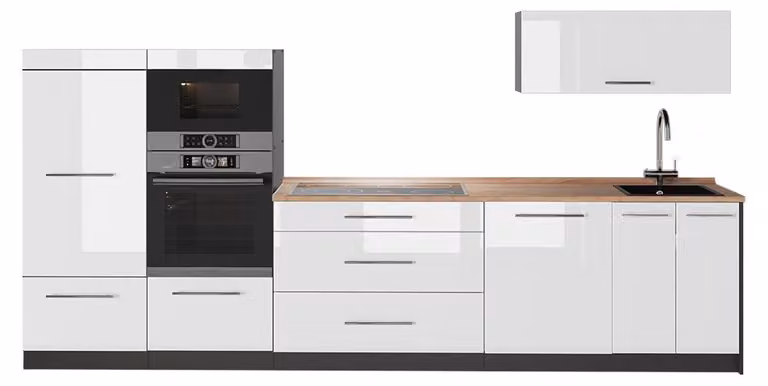 Cucina componibile Vicco Fame-Line Bianco lucido/Antracite 340 cm, PL Rovere, Model 64495