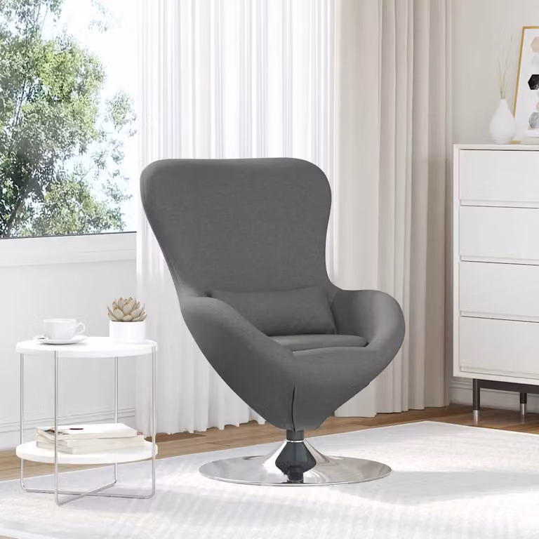 Poltrona uovo moderna vidaXL in tessuto grigio con base girevole 360 gradi L: 63 cm, P: 73 cm, H: 90 cm
