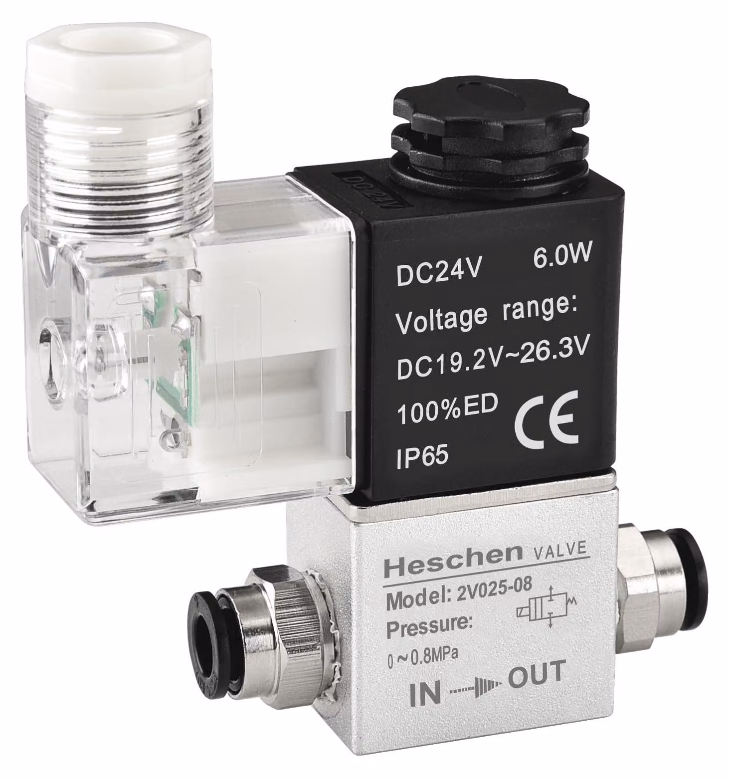 Elettrovalvola pneumatica a solenoide, modello 2V025-08, alimentazione 24 VDC