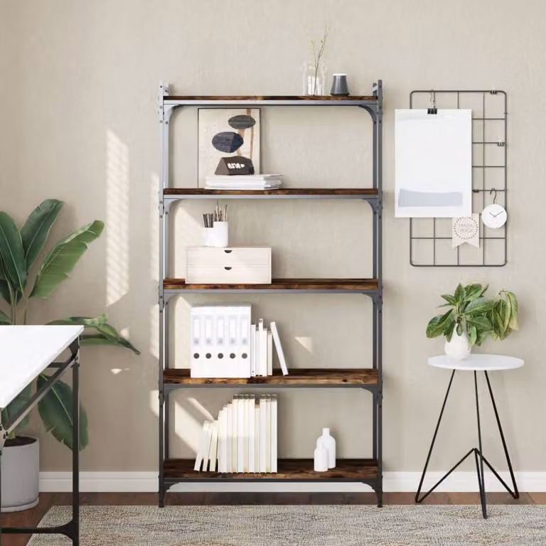 Libreria a 5 Ripiani vidaXL in Stile Industrial, Colore Rovere Fumo, L 80 cm x P 30 cm x H 154 cm