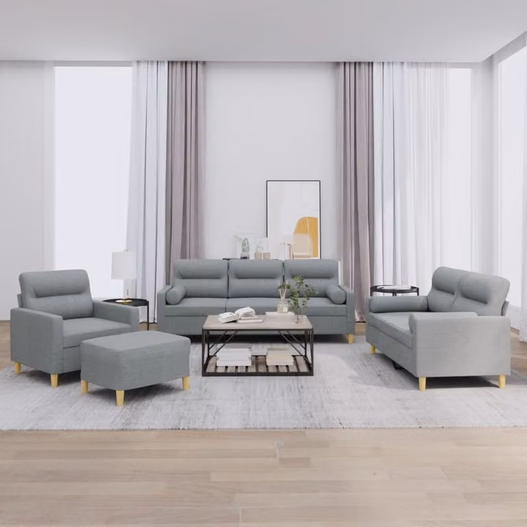 Maison Exclusive - Set divano 4 pezzi con cuscini in tessuto grigio chiaro