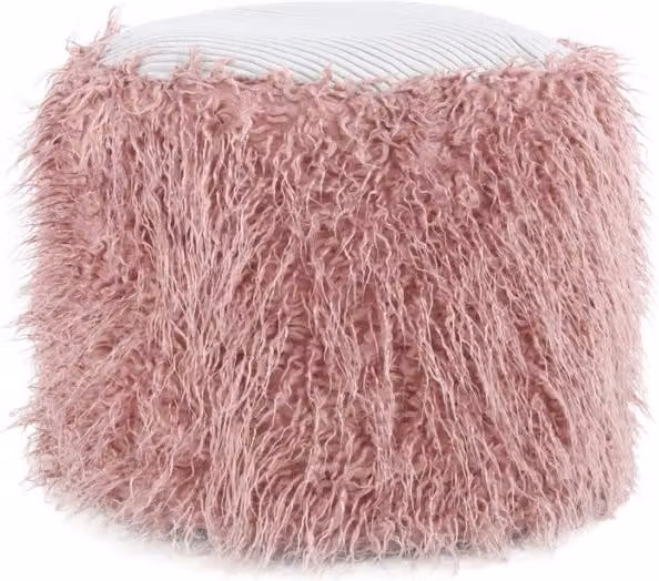 Pouf decorativo Bobtail KENDRA HOME in pelliccia sintetica rosa e grigio, forma cilindrica – 1