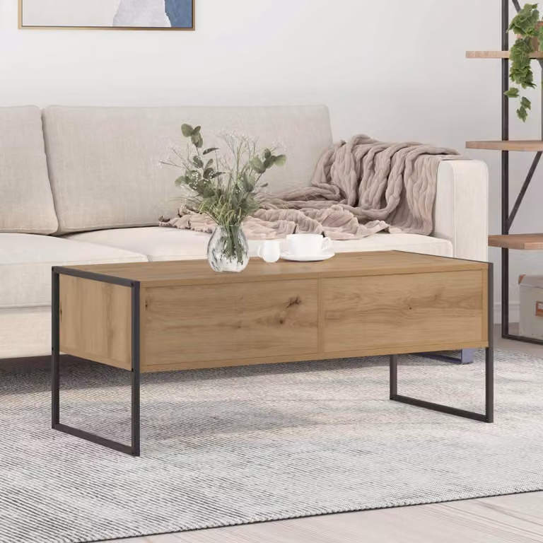 vidaXL Tavolino da salotto rettangolare in stile industriale, Rovere e Metallo, L 100 x P 46 x H 40 cm