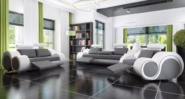 Leder Sofa Sofagarnitur 321 Sitz USB Couchgarnitur Polstergarnitur BERLIN Couch