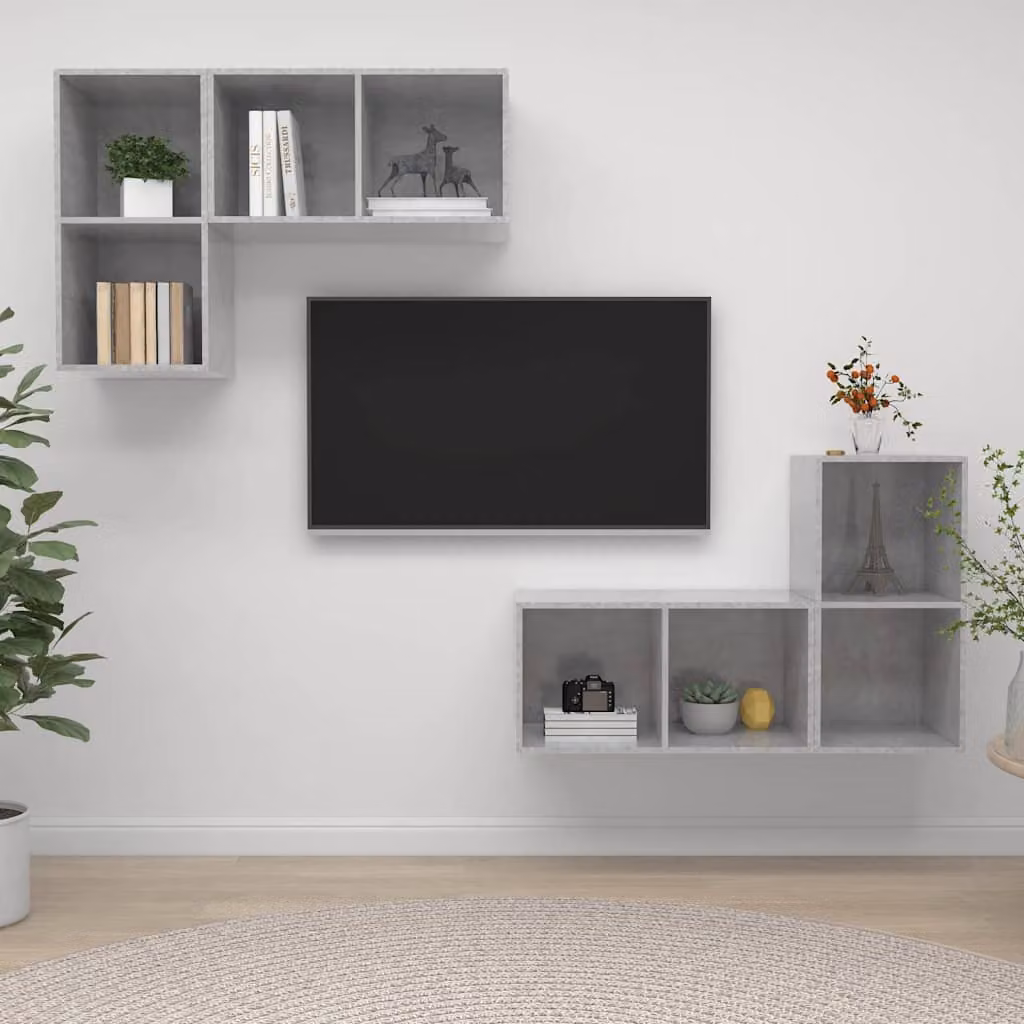 Mobile TV da parete vidaXL in legno multistrato e MDF, Grigio Cemento, stile rustico