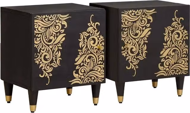 Set di 2 comodini moderni vidaXL in legno di mango nero L/P/H: 40 x 33 x 46 cm – 1