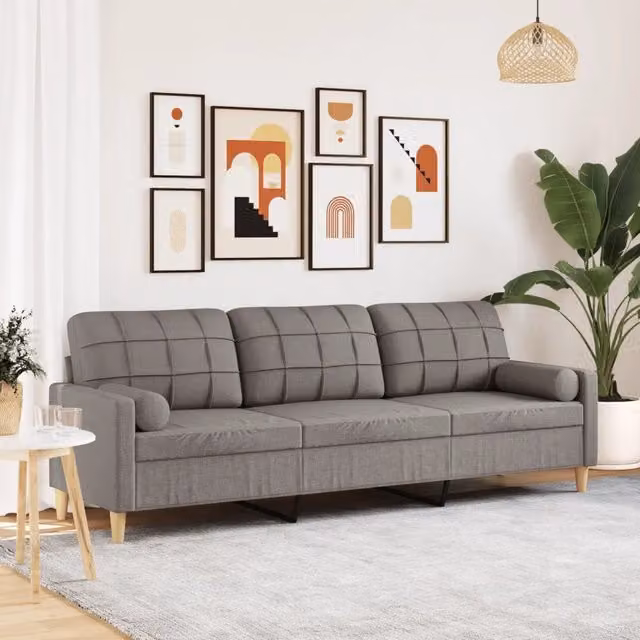 Divano moderno a 3 posti vidaXL in tessuto beige o grigio con cuscini e coperture rimovibili L: 226 cm, P: 80 cm, H: 77 cm