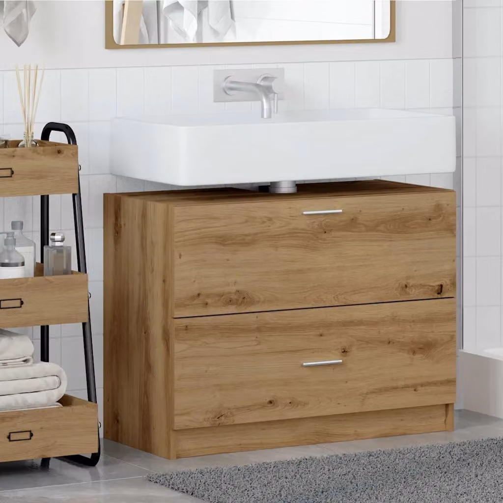 Mobile da bagno vidaXL in rovere con ante e cassetti, L: 78 cm, P: 37 cm, H: 59 cm