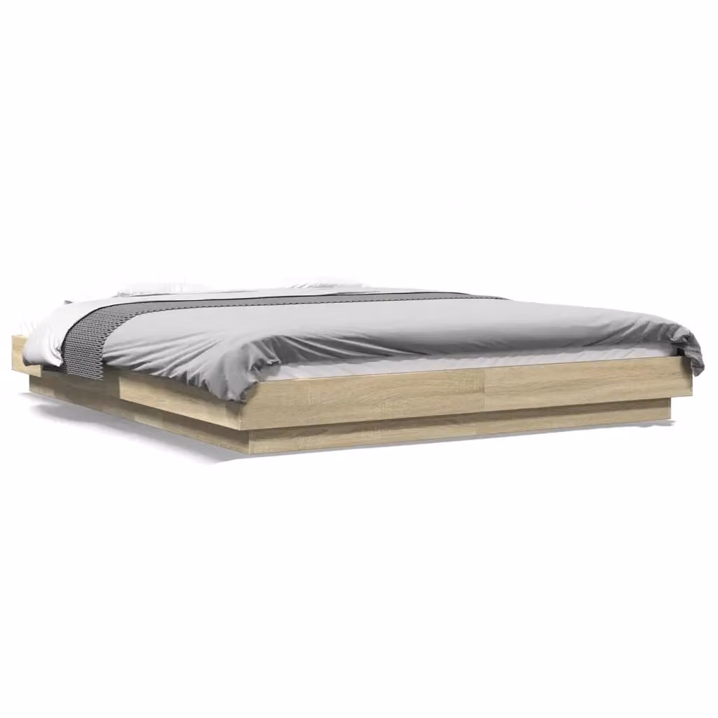 Giroletto vidaXL con luci LED sottobettiera e porta USB in legno Rovere Sonoma, L/P/H: 200 x 160 x 212 cm – 2
