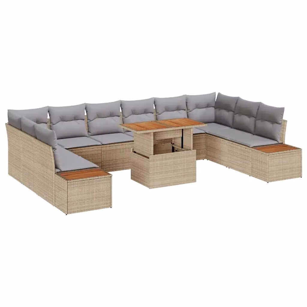 Set da pranzo da giardino moderno vidaXL in rattan e legno di acacia, 11 pezzi, beige e grigio – 2