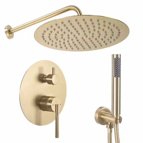 Rea - Set Doccia Da Incasso Argon Gold Brush + Box Sistema Doccia In Ottone Per Bagno (Oro Spazzolato) 40x25x20cm