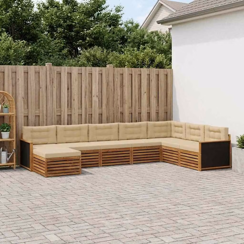Set di divani da esterno vidaXL 8 pezzi in legno di acacia con cuscini beige e marrone