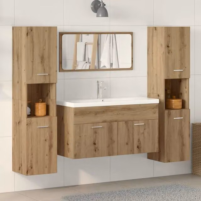 Set Mobili da Bagno 4 pz Rovere Artigianale Legno Multistrato 3328596
