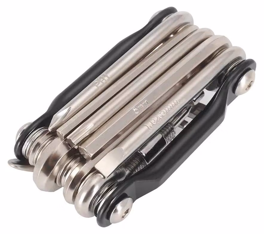 Multitool per bicicletta, 11 funzioni, design compatto, colore nero