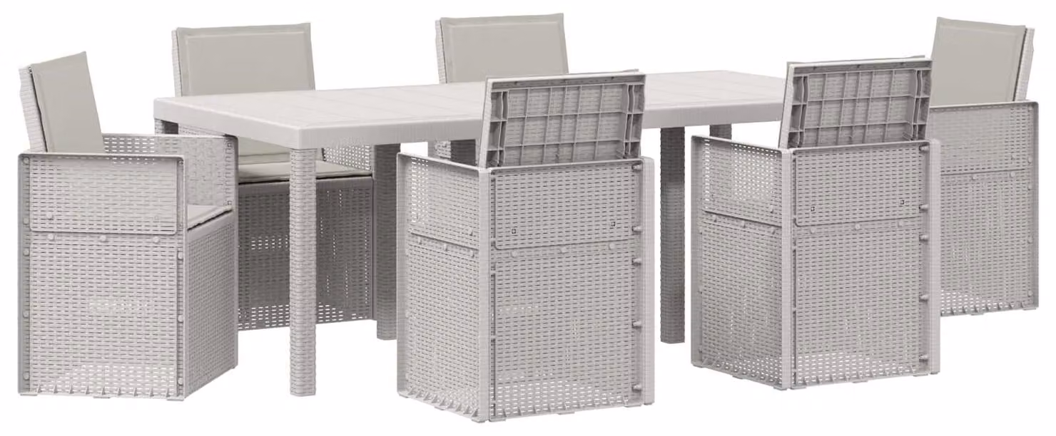 Set da Pranzo per Giardino 7 pcs Bianco e Grigio Chiaro PP