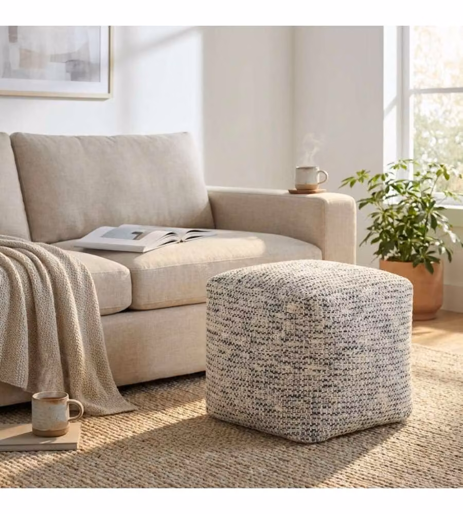 Cosma Pouf Quadrato 40x40 cm Bianco Blu Melange in Cotone Fisso