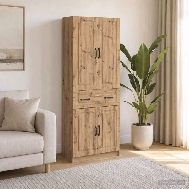 Set di 2 armadi da parete vidaXL in legno MDF marrone con ante a battente e ripiani interni – 1