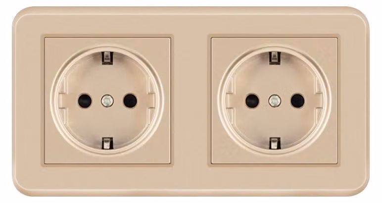 Prese a muro doppia incassata Techstar® TS-PC, 110-250V, 16A, ignifuga, 80x151mm, oro