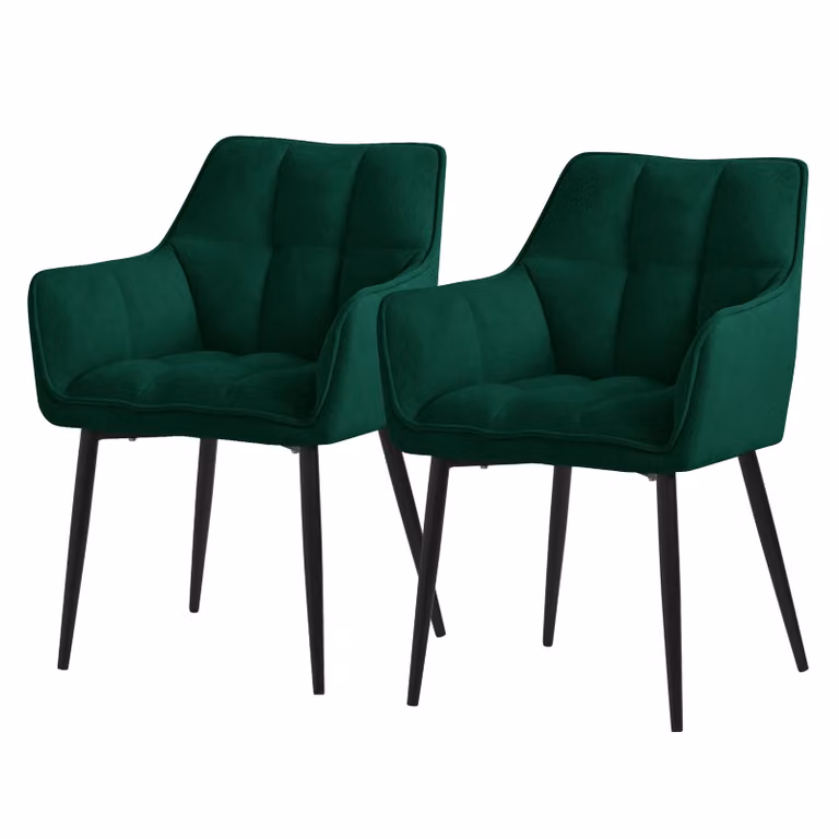 ML-Design 2x sedia da pranzo in tessuto spugna, verde scuro, con seduta imbottita di spessore