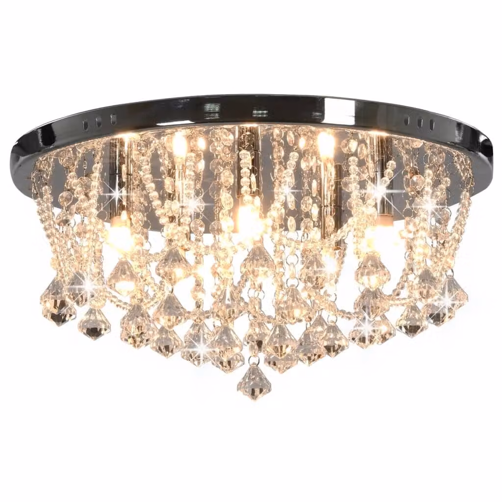 vidaXL Plafoniera con perle di cristallo argento rotonde 4x lampadine G9