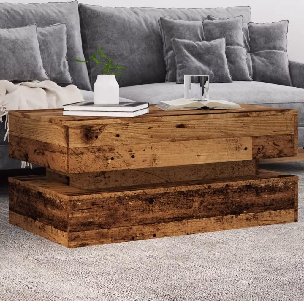 Maison Exclusive - Tavolino con luci LED effetto legno antico 90x50x40 cm