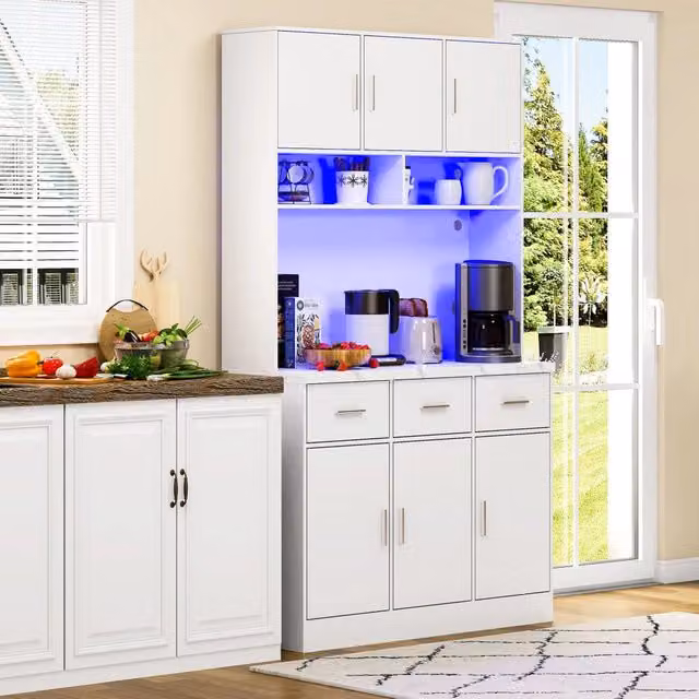 Credenza Moderna REDOM per Cucina e Sala da Pranzo in MDF Bianca con Illuminazione Integrata, Cassetti e Ripiani L/P/H: 100 x 40 x 180 cm