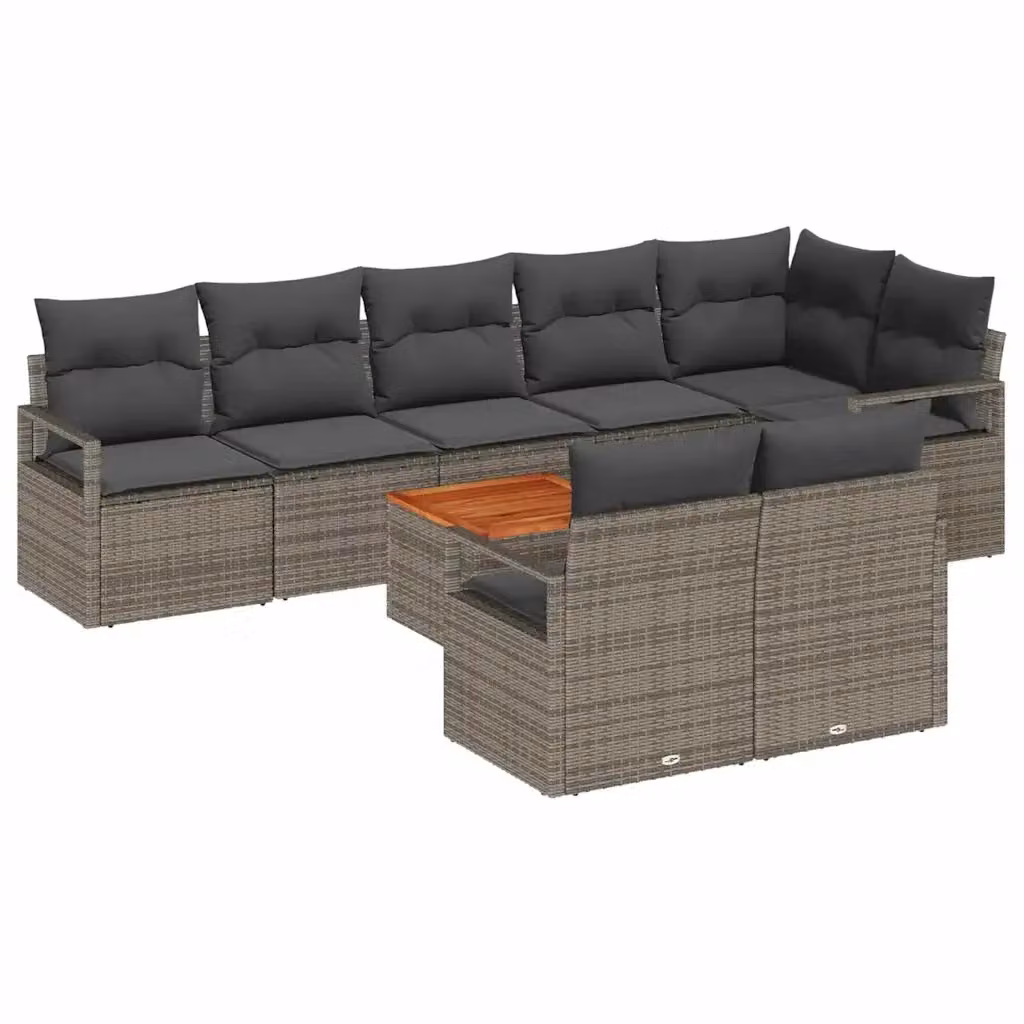 Set Divano da Giardino Moderno vidaXL in Polyrattan Grigio con Cuscini e Tavolino da Esterno 9 Pezzi – 2