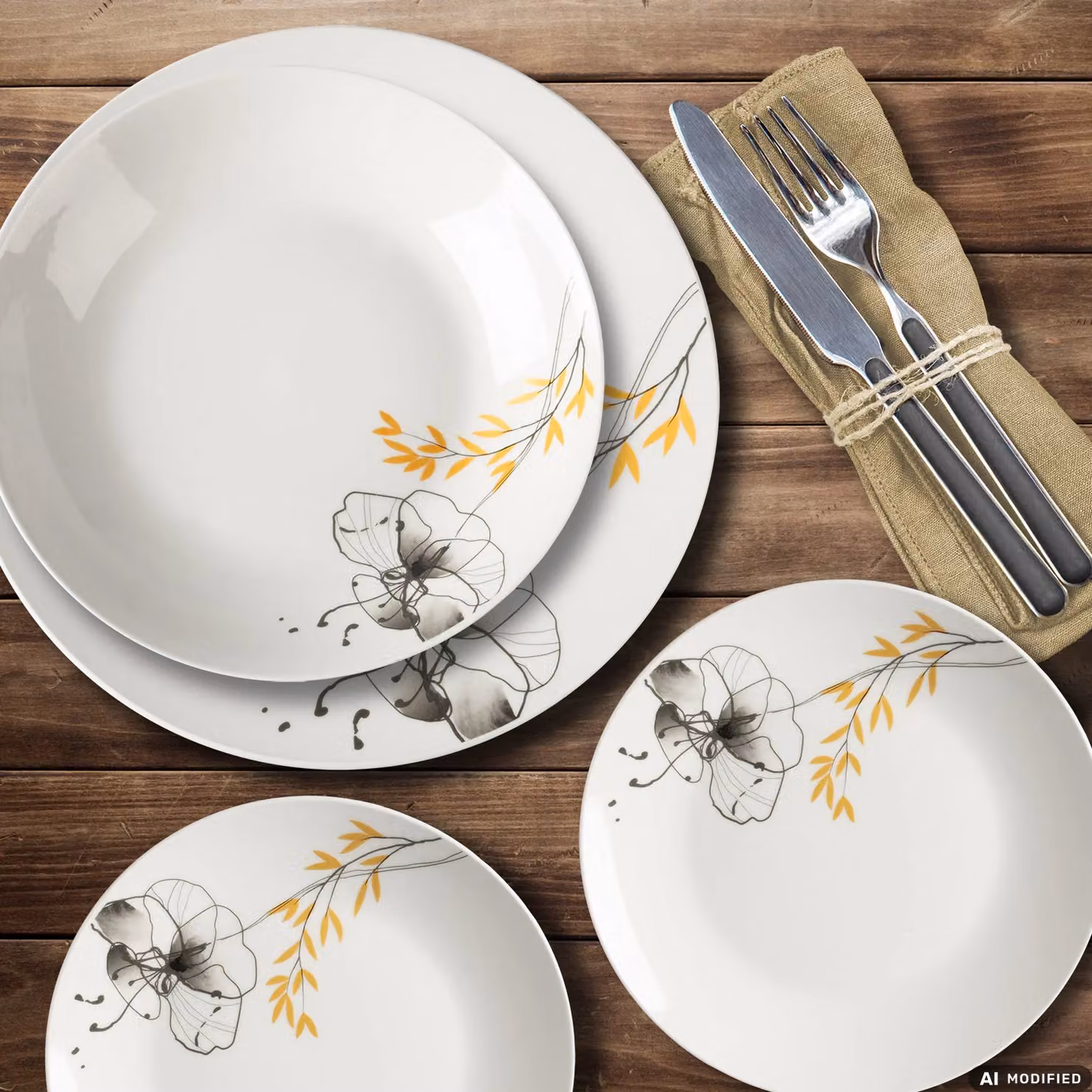 Servizio di piatti Shine Gusto Casa in porcellana bianca e oro con decoro floreale, 12 pezzi – 2