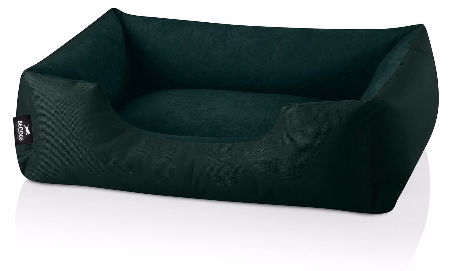 Letto per cani BedDog ZARA: cuscino per cani con rivestimento lavabile, cuccia per cani, divanetto per cani, BOTTLE-GREEN (verde scuro), (S) ca. 55x40x17 cm
