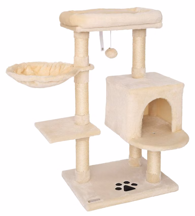Kratzbaum da parete, altezza 93 cm, realizzato in sisal e peluche, colore beige, per gatti