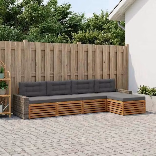 Set di divani da esterno 5 pz Naturale e Antracite Poliestere 3383250