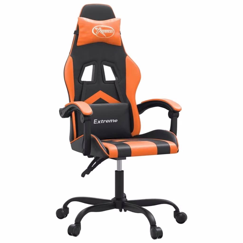 Sedia da Gaming Girevole Nero e Arancione in Pelle finta