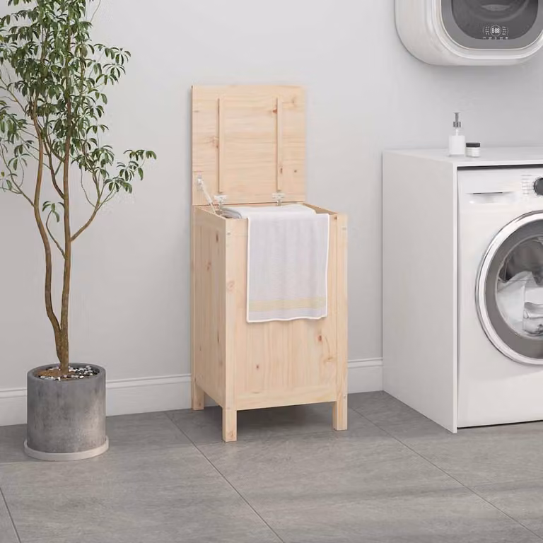 vidaXL Contenitore per Bucato in Legno di Pino con Coperchio, Marrone e Beige, L/P/H: 44 x 44 x 76 cm
