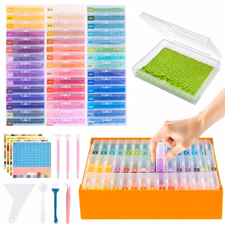 Set di organizer per diamond painting, composto da 45 scatole trasparenti per la conservazione e accessori