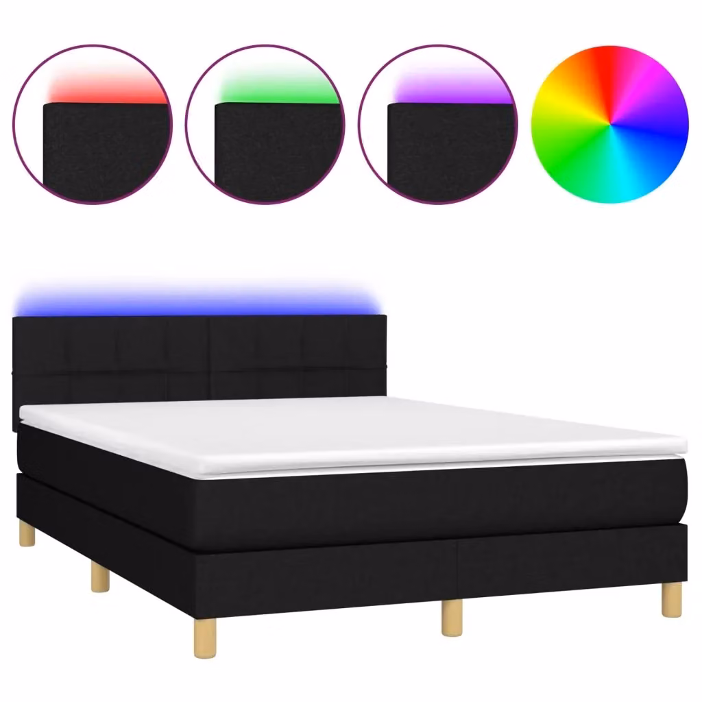 Letto Ibrido con Materasso e Illuminazione LED vidaXL in Tessuto Nero 140x190 cm – 2