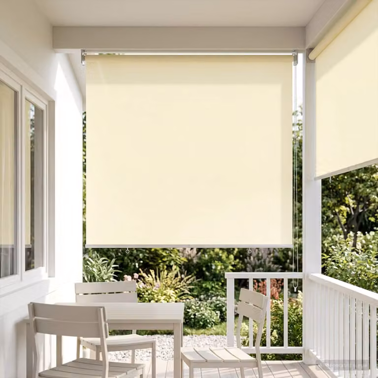 Tenda da sole a rullo vidaXL con protezione UV in poliestere, colore beige, montaggio a parete, azionamento manuale