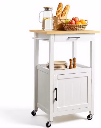 Carrello da cucina mobile VEVOR bianco con anta singola, cassetto e ruote, ideale per cucina e sala da pranzo