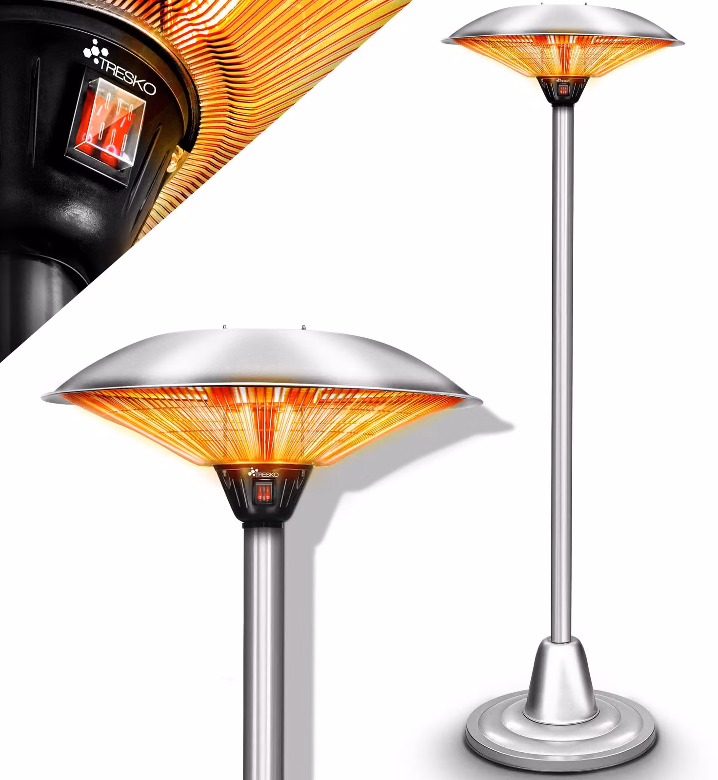 Riscaldatore a infrarossi da esterno - 2500 Watt - Autoportante - Elettrico - Argento