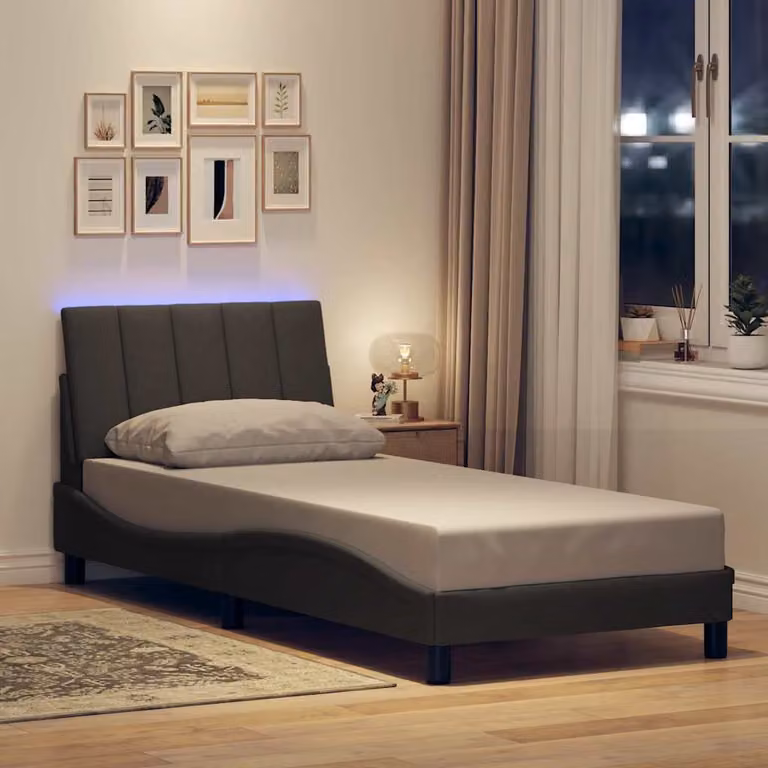 vidaXL Giroletto Hanko Grigio con Illuminazione Sotto il Letto e Porta USB, L/P: 90 x 190 cm