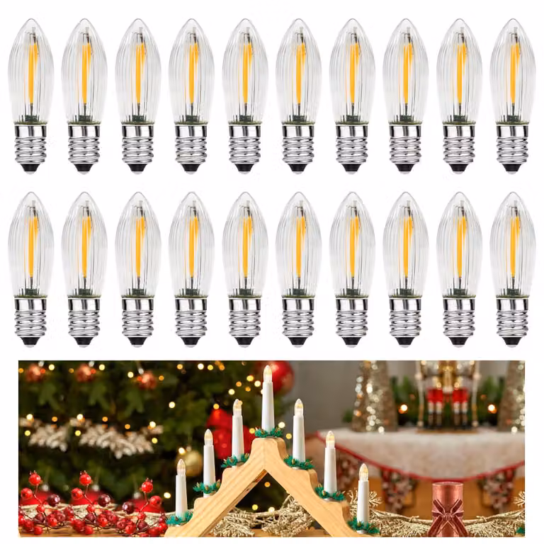 Lampadine a LED a forma di candela, attacco E10, confezione da 20 pezzi, luce bianco caldo a 2100 K, 0,2 W, 3 lm, con forma conica