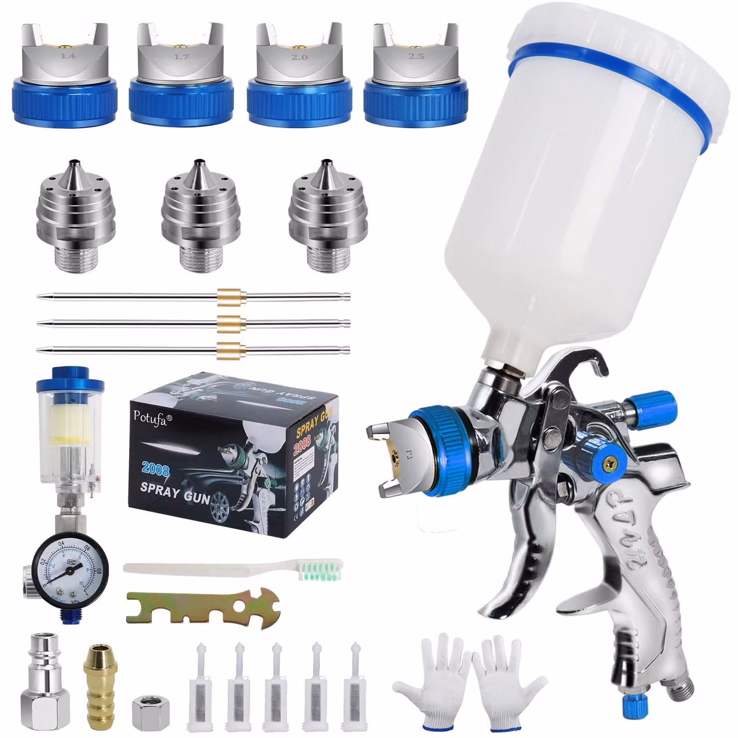 Set professionale di pistole a spruzzo HVLP con 4 ugelli