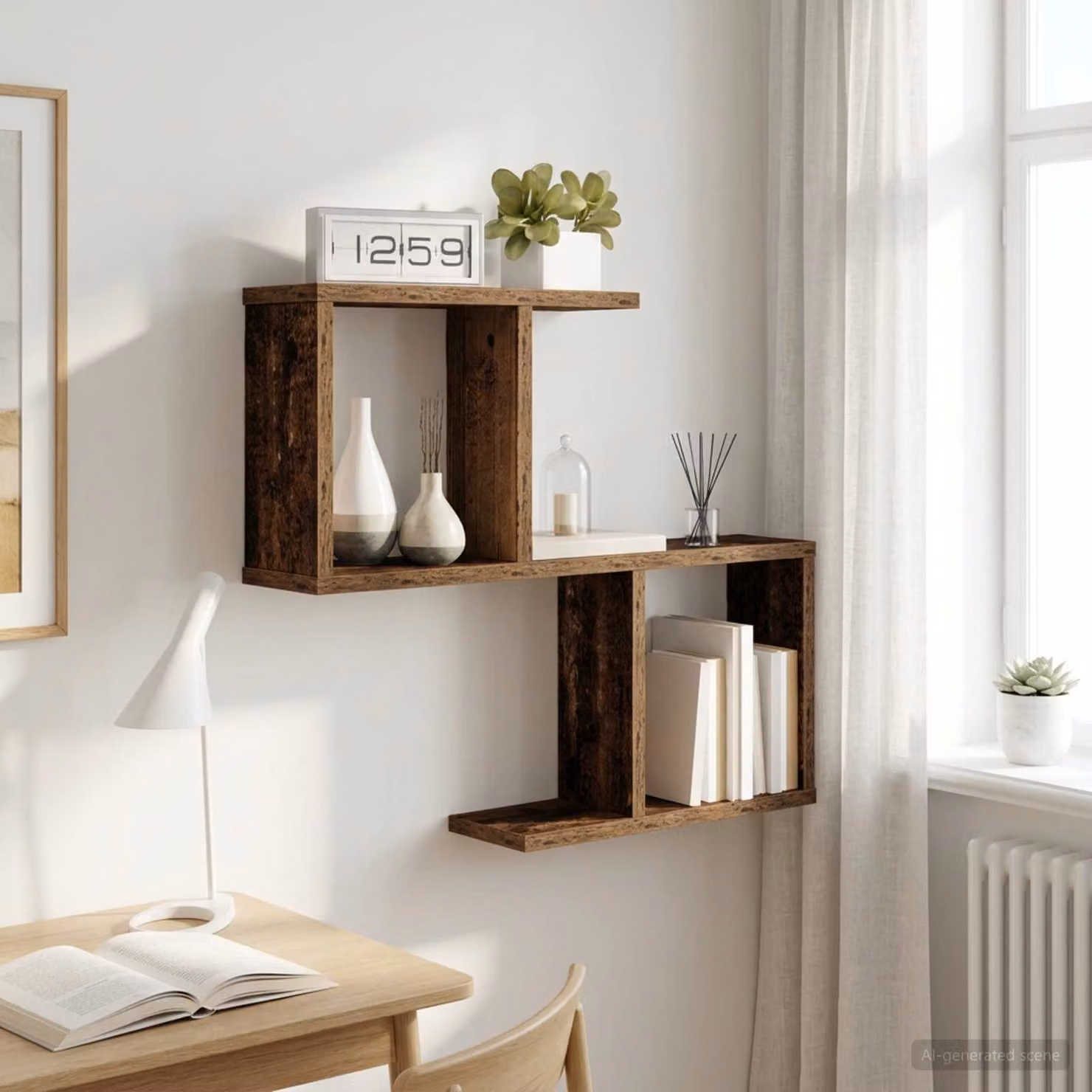 Scaffale da parete vidaXL in legno moderno color marrone L 60 cm, P 12 cm, H 50,5 cm