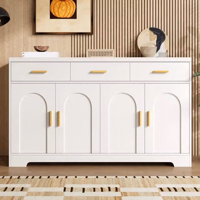 Madia REDOM moderna in MDF laccata bianca e oro con dettagli metallici L/P/H: 140 x 40 x 83 cm