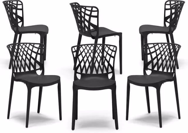 Set 6 sedie in polipropilene ARKO, 100% MADE IN ITALY, impilabile, idrorepellente, resistente ai raggi UV, design moderno, ideale per sala da pranzo, cucina, bar, ristoranti o giardino, colore Nero