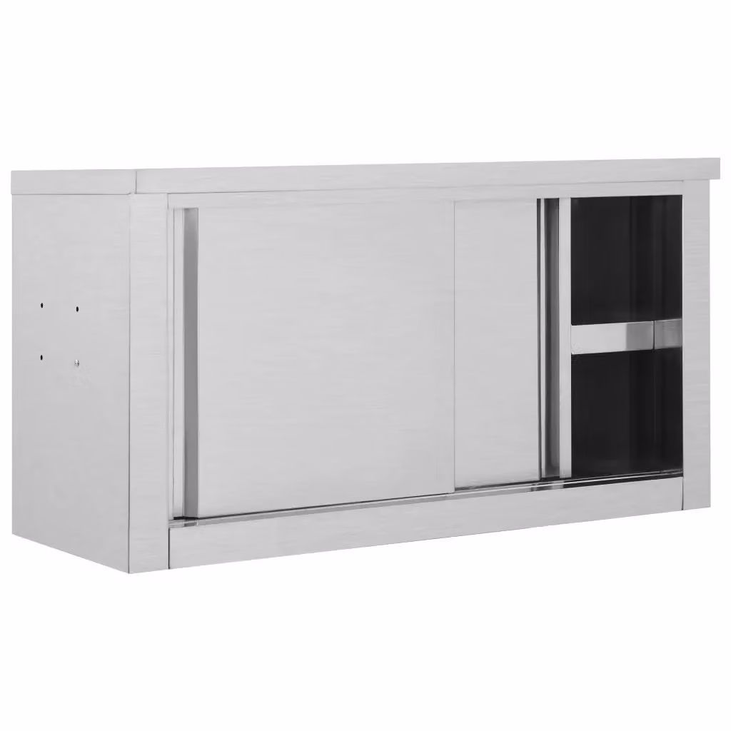 Pensile da cucina moderno vidaXL in metallo argento con ante scorrevoli L/P/H: 90 x 40 x 50 cm – 2
