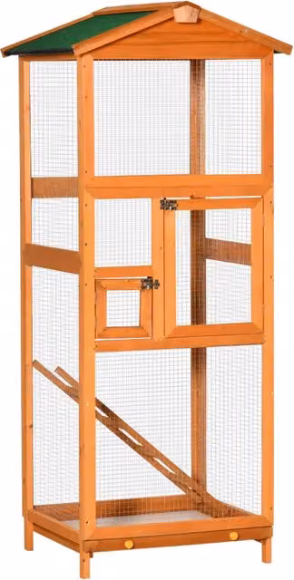 EasyComfort Gabbia per Uccelli in Legno di Abete per Esterno, Arancione, Altezza: 165 cm – 1