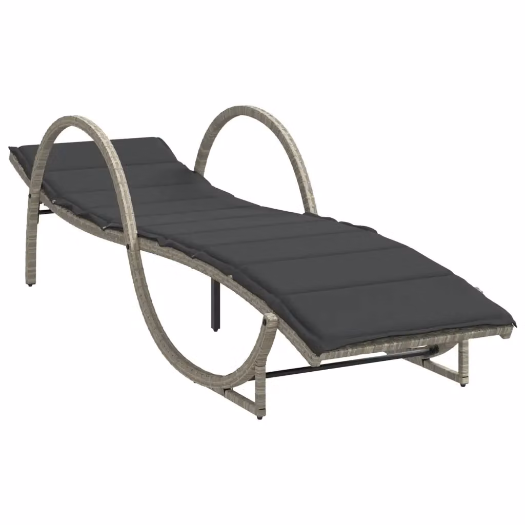 Lettino prendisole vidaXL in polyrattan grigio con cuscino resistente alle intemperie L: 199 cm, P: 60 cm, H: 42 cm – 2